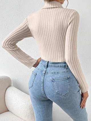 Ribbed BodySuit Long Sleeve Beige