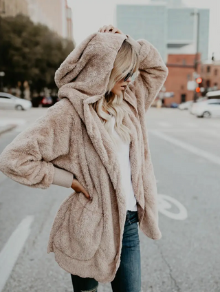 Oversized Fleece Hooded Jacket – Women